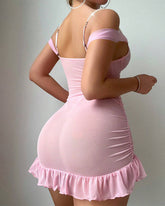 Embroidered Mesh Pearls Bra Set